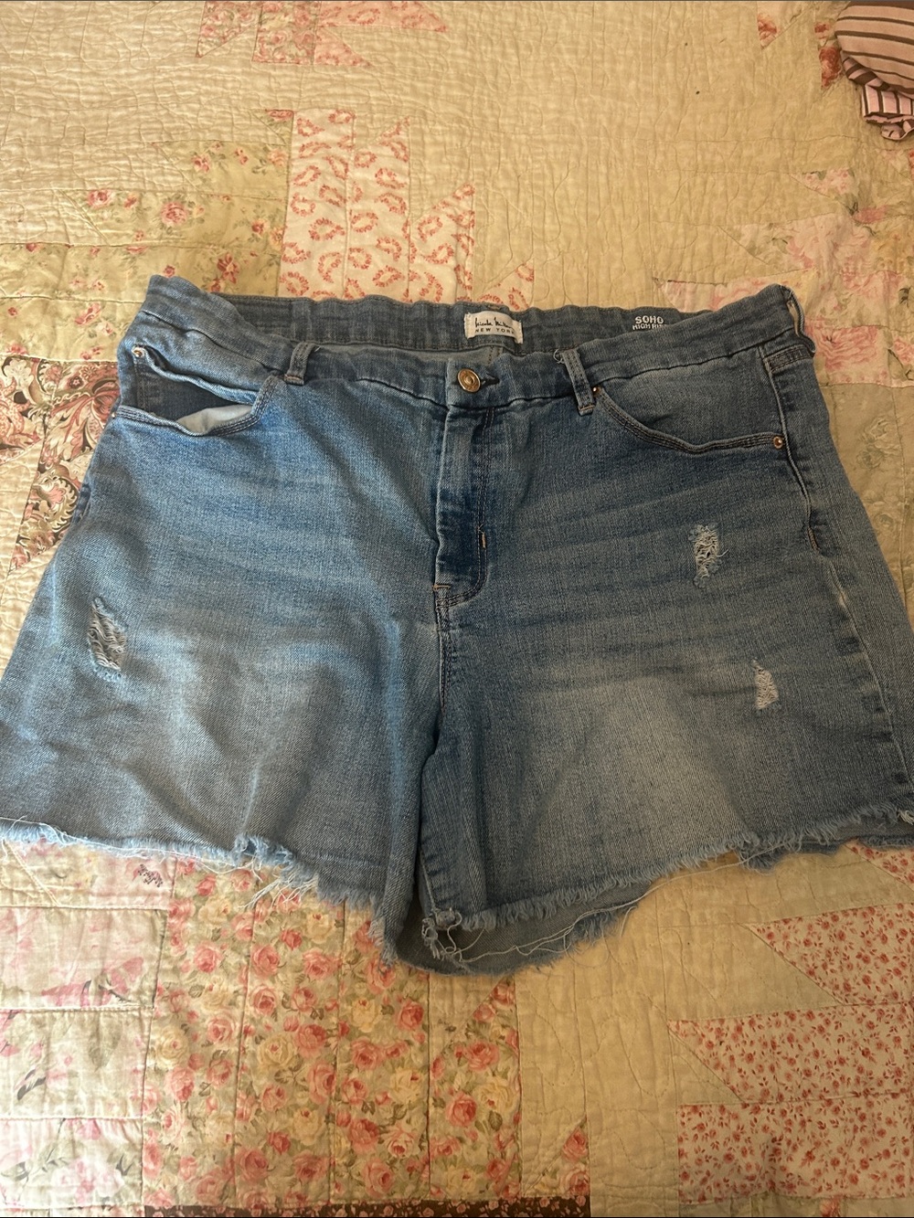 Denim Cutoff Shorts - Light Blue Distressed Women’s Shorts Nicole Miller
